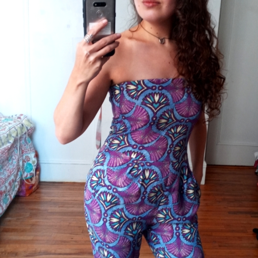 ZARA Strapless Cropped Jumpsuit Blue and Purple Size Small